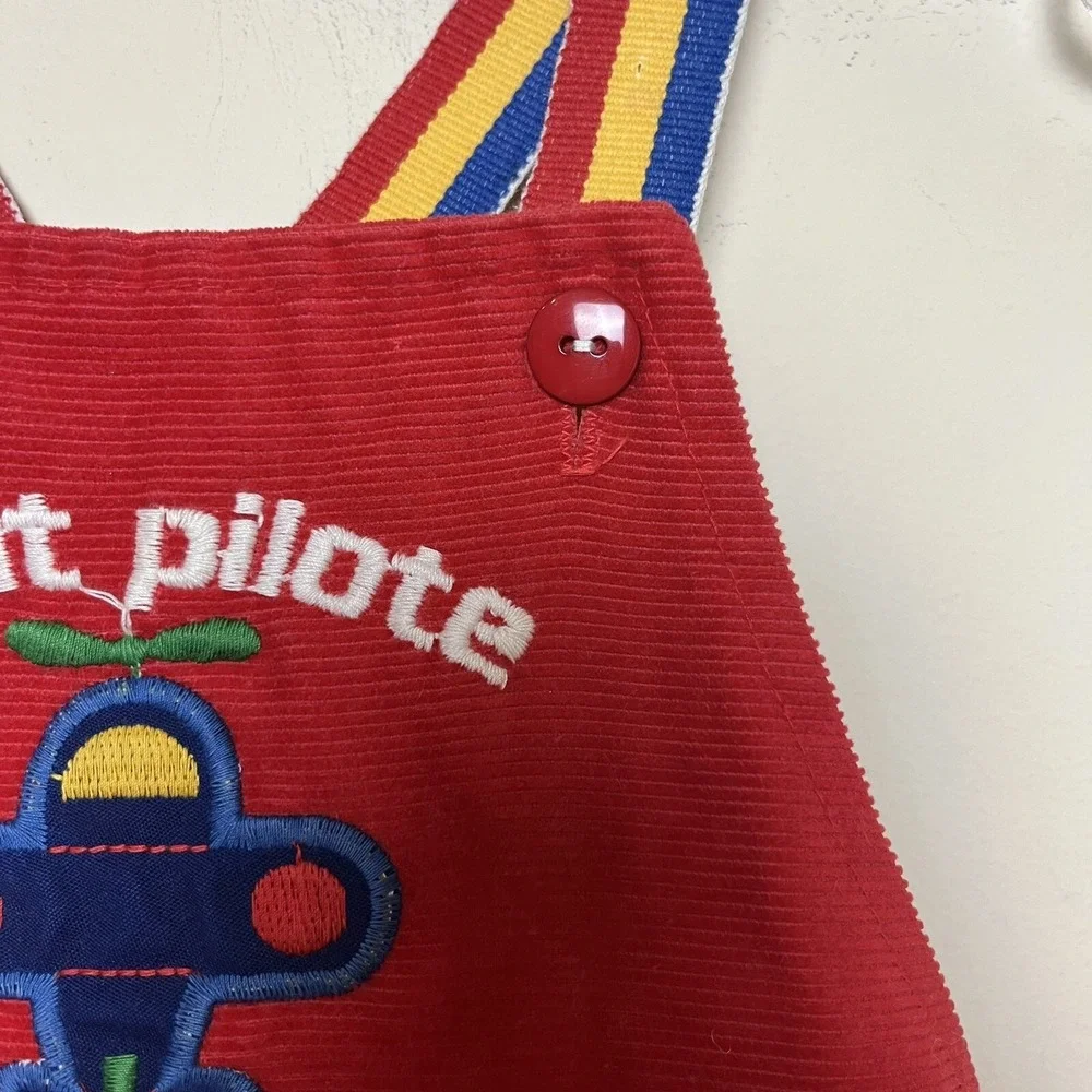 Vintage Health-Tex Airplane Toddler Corduroy Red Overalls Petit‎ Pilot 24 Months